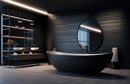 bathroom interior design with matte black bath Generative AI